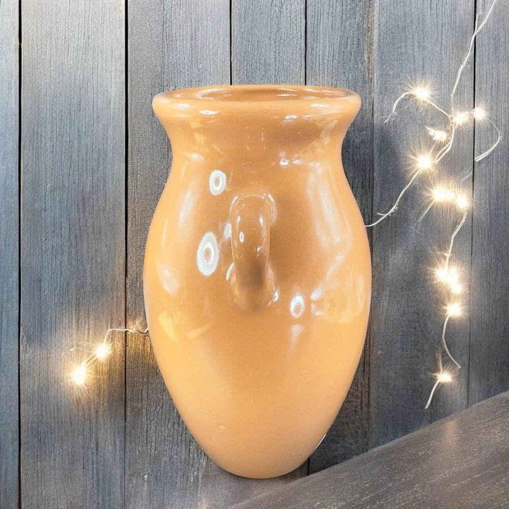Haeger Pottery Brown Glaze Vase Vessel Jug With Small Handles Original Label USA